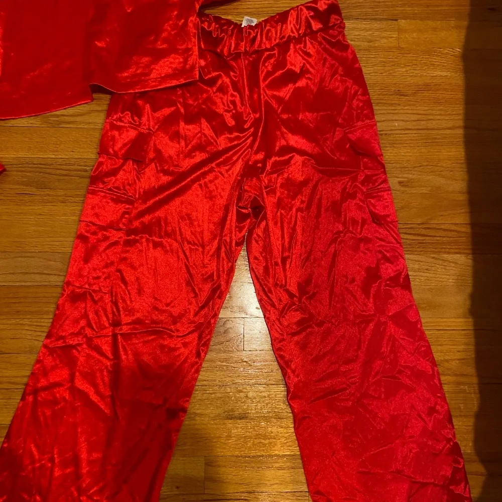 Weissman 2-Piece Hip Hop Dance Costume – Red Satin Top and Cargo Pants